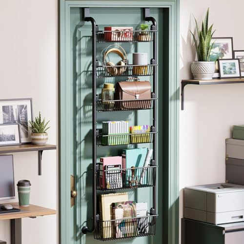 GarveeHome Tür Türorganizer Hängeorganizer 6 Etagen, Türregal zum Einhängen Metall mit Verstellbarem 6 Körben, Wandmontage-Gewürzregal Badregal Ohne Bohren für Küche, Schrank, Bad, Tür, Schwarz