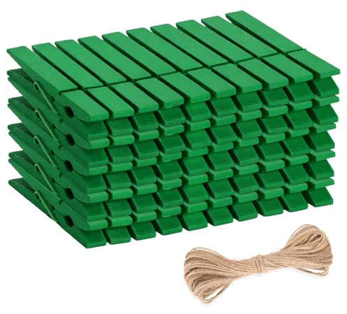jijAcraft 7.2CM Green Wooden Pegs: 50PCS Clothes Pegs for Washing Line | Wooden Washing Peg, Strong Laundry Peg for Arts and DIY Crafts, Hanging Photo, Socks, Baby Clothes, Christmas Decorations