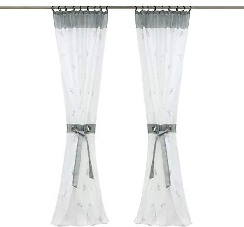 HongYa 1 Stück Bestickte Gardine Voile Transparenter Vorhang mit Kräuselband Inkl. Raffhalter Feder Muster H/B 145/140 cm