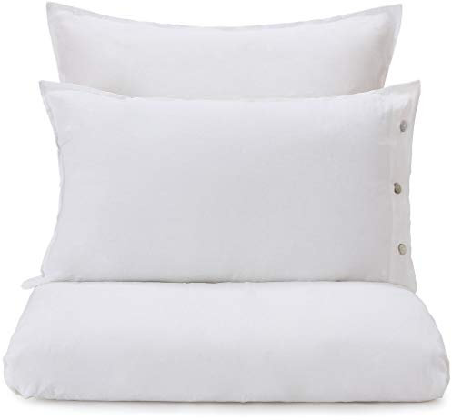 URBANARA Bettdeckenbezug Bellvis – 200cm x 220cm, Weiß, 100% europäisches Leinen – Leinenbettwäsche, Sommerbettwäsche