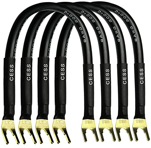 8 Inches HiFi Premium Speaker Cable Jumpers - Spade Plug to Spade Plug Speaker Jumper Cables - 4 Pack