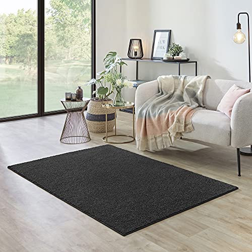 Carpet Studio Ohio Teppich Wohnzimmer 115x170cm, Weicher Kurzflor Teppich, Wohnzimmer, Esszimmer & Schlaffzimmer, Pflegeleicht, Geruchsneutral - Anthrazit