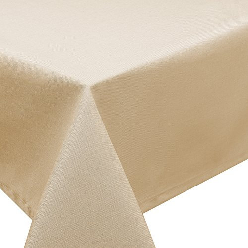 Tischdecke Fleckschutz Lotus Effekt Garten LEINEN Optik bügelfrei oval 160x220 cm abwaschbar Uni (Champagner)