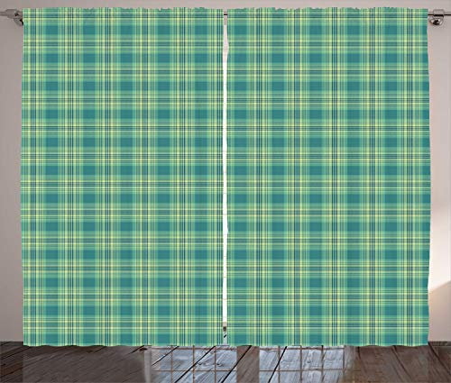 ABAKUHAUS Schottenkaro Rustikaler Gardine, Klassische Muster, Wohnzimmer Universalband Gardinen mit Schlaufen und Haken, 280 x 260 cm, Petrol Blau Hellgrün