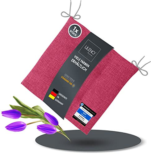 LILENO HOME 1er Set Stuhlkissen Pink (40x40x4,5 cm) - Sitzkissen für Gartenstuhl, Küche oder Esszimmerstuhl - Bequeme UV-beständige Indoor u. Outdoor Stuhlauflage als Stuhl Kissen