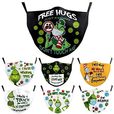 Timess Weihnachten Halloween Mundschutz Damen und Herren Face Cover Baumwolle Soft Half Face 3D Lustig Motive Mund und Nasenschutz Atmungsaktiv Multifunktionstuch Bandana Halstuch (A2-7PCS)