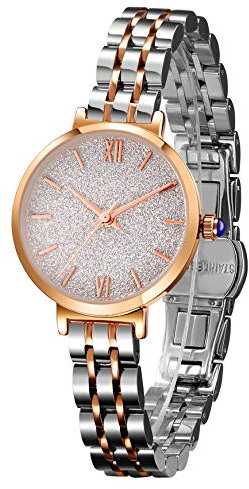 SURVAN WatchDesigner Montre Mode pour Femme à Quartz Suisse en Verre Saphir Plaqué Or Jaune 18K Boîtier en Acier Inoxydable pour la fête des Mères