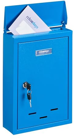 Relaxdays Boîte aux Lettres avec Plaque nominale, métal, 2 clés, Cartes Postales, HxLxP : 35,5 x 24 x 9 cm, Bleu