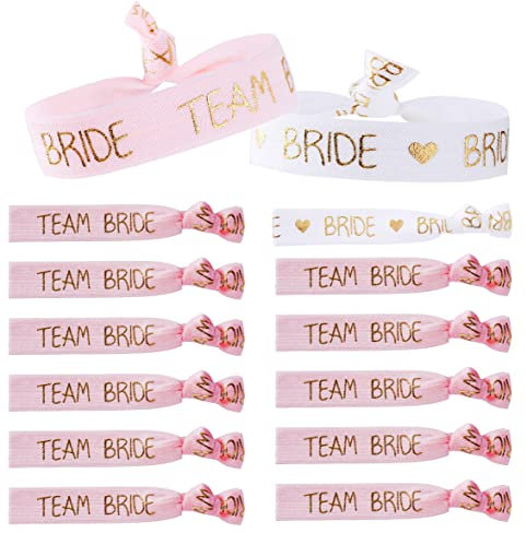 11 pcs JGA rosa Armbänder im Set 1 the Bride und 10 Bride Tribe Armbänder Wristbands für Junggesellinnenabschied Braut mit goldener Schrift, elastisch, weich und hochwertig