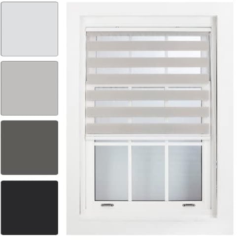 FURNISHED Day and Night Roller Blinds - Zebra Blind Dim or Translucent Vision Roller Shades for Windows and Doors - Dual Layer Fabric, Grey, 115W x 165H cm