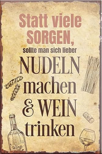 schilderkreis24 – Lustiger Spruch “Statt viele Sorgen..Nudeln.“ Magnet Essen Nudel Deko Kühlschrankmagnet Humor Geschenkidee Geburtstag Weihnachten 9x6 cm