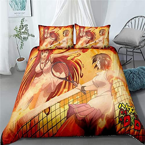 High School DxD Rias Gremory - Tennisspieler Anime Bettwäsche-Sets Cartoon 3D-gedrucktes Polyestergewebe 1 Bettbezug + 2 Kissenbezüge (keine Bettdecke)
