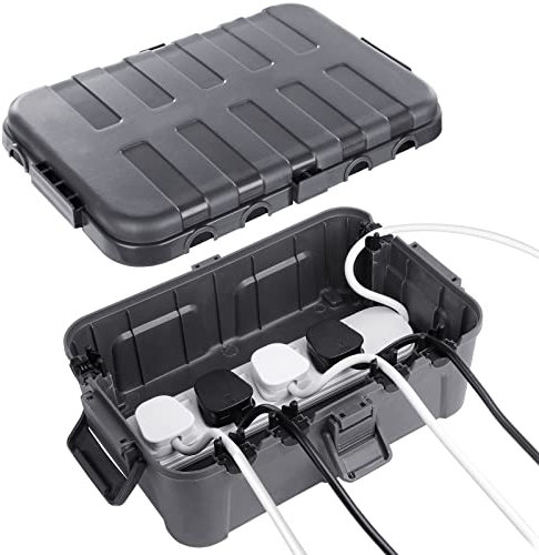 RESTMO Extra Large Waterproof Electrical Box, IP54 Weatherproof Outdoor Extension Lead Cover, Protect Outlet, Plug, Socket, Timer, Power Strip, Holiday Light Decoration, 32 x 22 x 13 cm, Gray