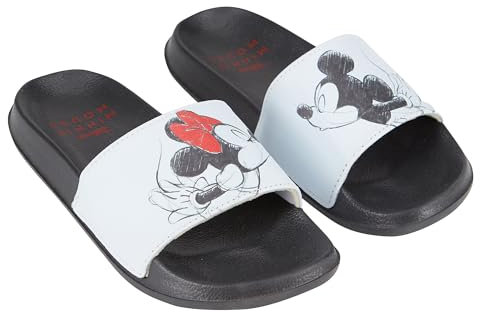 Disney Damen Minnie und Mickey Slides – Klassische Mickey- und Minnie-Maus-Sandalen für Damen, Mickey & Minnie Mouse Slip-On-Slides, Weiss/opulenter Garten, 38 EU