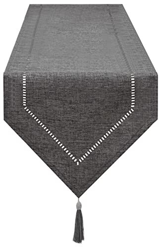 SANLEHAUSE Tischläufer Leinen Grau 32 x 275 cm, Tischläufer leinenoptik Hochwertiger Tischläufer Einfarbiger, Modern Pflegeleicht Tischläufer für Esstisch, Couchtisch, Restaurant,Dekoration