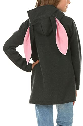 Dykmod Mädchen Warm Pullover Kapuzenpullover Hoodie Sweatshirt mit Hasenohren Winter hk418 140 Graphite