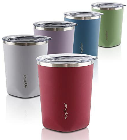 eppikan eppiLungo Tasse isotherme en acier inoxydable, Mug isotherme, Mug à café, 220 ml, 280 ml avec couvercle, pour café et thé (Vintage Red, 280 ml)
