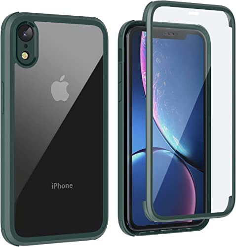 Leedia 360 Grad Hülle Kompatibel mit iPhone XR Hülle Ganzkörper Eingebautem Glas Displayschutz Stoßfest Schutzhülle Transparent Clear Durchsichtig Handyhülle für iPhone XR 6.1 Grün