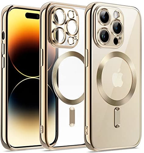 JETech Weiche Klar Hülle für iPhone 14 Pro Max 6,7 Zoll, Kameraschutz Vollständiger, Kompatibel mit MagSafe Kabellosem Laden, Stoßfest Elektroplattiert TPU Handyhülle (Gold)