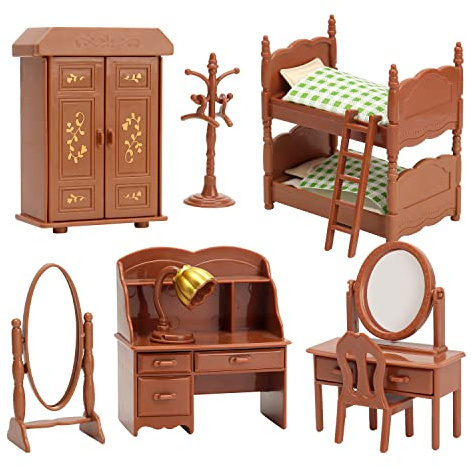 Ensemble de meubles de maison de poupée pour enfants - Accessoires de maison de poupée miniature - Jouets de simulation pour garçons, filles et tout-petits à partir de 3 ans avec chambre à coucher