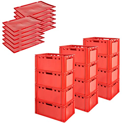 Fleischkiste E3 mit Deckeln Fleischkiste Rot Fleischerkiste Fleischkisten Kiste Fleischkiste Eurobox Lebensmittelecht 60 x 40 Metzgerkiste Auswahl Kingpower, Anzahl:12
