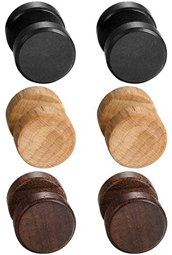 Cupimatch 3 paires Boucles d'oreilles Arbre de Vie Vintage en Titane + Bois,Boucles d'oreille d'haltères pour Homme et Femme,12mm