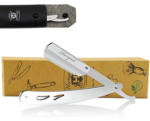 Haryali London Coupe Choux Barbe - Rasoir Coupe Choux Manuel Avec Poignée En Acier Inoxydable Rasoir Barbe Homme Avec Lames De Rasoir Et Pochette En Cuir Rasoir Barbier (Argent)