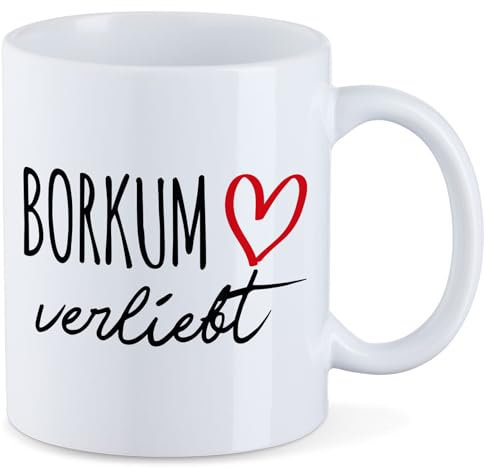 huuraa Kaffeetasse Borkum verliebt Geschenk Tasse Weiß 330ml Borkum Geschenkidee