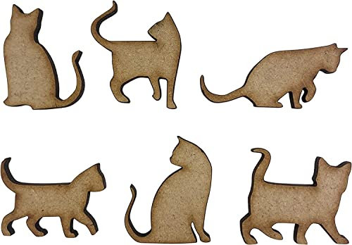 Pack of 20 Wooden Assorted Cat Flat Shapes - Size 30mm Tall - Wood Shapes for DIY Arts and Crafts Scrapbooking Supplies Laser Cut to Shape 100% Recyclable