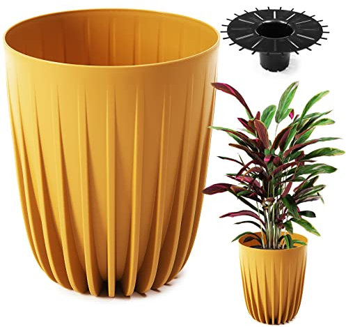 Konzept 11 - Grand Pot de Fleurs Haut de 39 cm de Diamètre pour Extérieur, Balcon - Cache-Pot avec Insert - Gris, Vert - pour Palmier