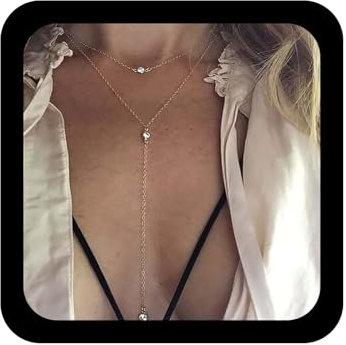 Inilbran Boho Layered Crystal Y Lariat Necklace Long Rhinestone Y Necklace Vintage Cz Y Drop Necklace Chain Gold Crystal Pendant Necklace Jewelry for Women and Girls