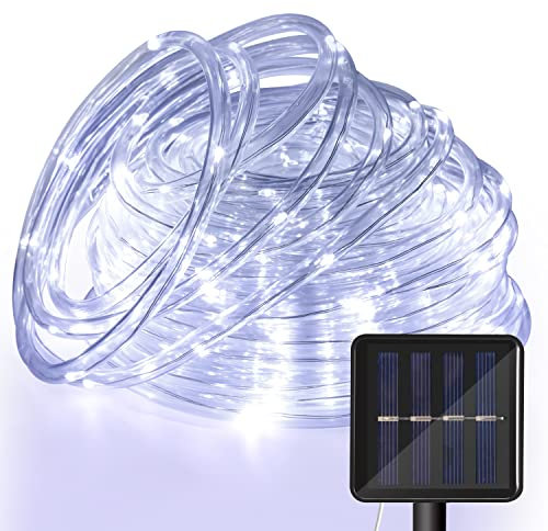 Sonnewelt Solar Lichterkette Aussen 10M 100LED, Lichtschlauch Außen Innen 8 Modi Lichtschlauch für Weihnachten, Party. Wasserdicht Außenlichterkette- weiß