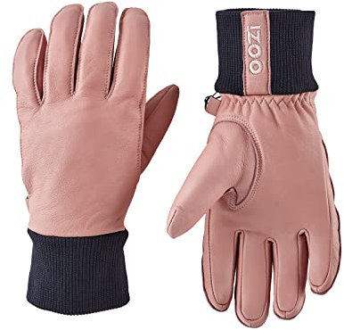 OOZi Lederhandschuhe für Herren und Damen, Winterlederhandschuhe aus echtem Schaffell für Radfahrten, Wandern, Skifahren, Snowboarden, Autofahrten (Rosa,XS)