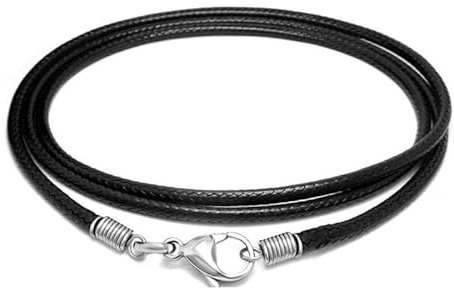 Black Leather Necklace Cord with Stainless Steel Clasp - Jewellery Making String for Pendants, Charms & Beads | Adjustable Bracelet Rope DIY Craft Supplies