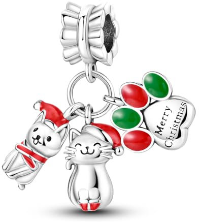 Hapour Santa Cat Dog Sterling Silver Charm for Bracelet Necklace Merry Christmas Collection Dangle Pendant Bead, Cute Animal Charm Jewelry Xmas Gift for Women