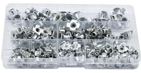 150CS écrous en T à quatre volets en acier au carbone M3/M4/M5/M6/M8 inserts aveugles écrou, for assortiment d'écrous et de boulons de meubles en bois