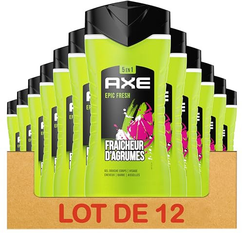 AXE - Gel Douche Homme 5en1 Epic Fresh - 24h Hydratant - 87% d'Ingrédients d'origine naturelle - parfum ananas & pamplemousse (lot de 12x 250ml)