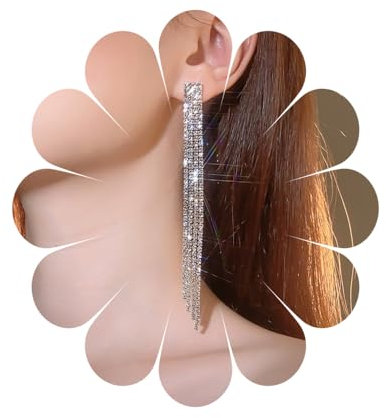 Diamant Dangle Drop Ohrringe Silber Sparkling Strass Quaste Shine CZ Schmuck für Frauen und Mädchen (EarringDiamondLine4ADE)