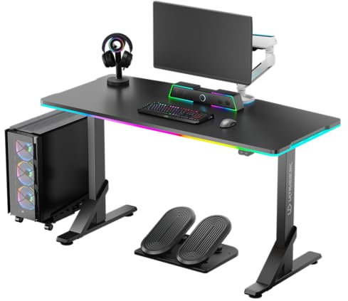 ULTRADESK - Iron - Computertisch - Schreibtisch für Gaming Monitor, Gaming Tisch, Höhenverstellbarer Schreibtisch mit RGB LED Hintergrundbeleuchtung - für 2 Monitore - Groß, Höhenverstellbar - Schwarz