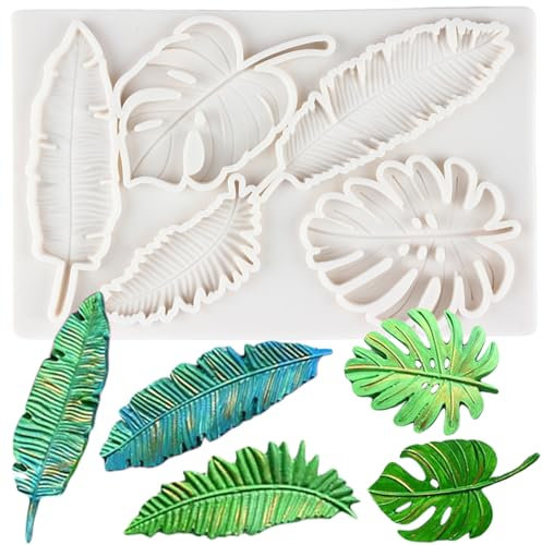 MINFEIDMS Tropical Leaves Silicone Moulds Monstera Leaf Fondant Mould Palm Leaf Fern Leaf Candy Moulds for Cake Decorating Cupcake Topper Chocolate Polymer Clay Gum Paste