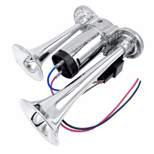 Mulcort 600DB Corne de Voiture, Double Trompettes avec compresseur Universel, Kit de klaxon Super puissants pour Voitures 12V, Motos, camions, Trains, Bateaux(Argent)