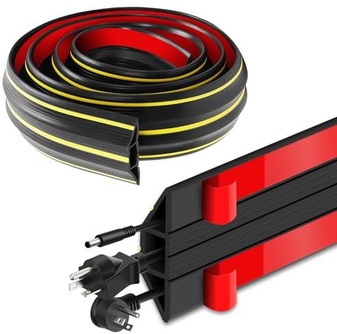 Floor Cable Cover, 1M Self Adhesive Floor Cable Protector, Heavy Duty PVC Outdoor Cable Protector, Black Wire Cover for Cables Floor With 3 Large Channel For Garden Home Office Garages Cord Hider