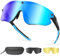 Odoland Fahrradbrille Magnetische mit 3 Magnetische Wechselgläser ink. grauer polarisierter Gläser Sport Sonnenbrille UV400 Schnelle brille für Herren Damen Sportbrille Fahrrad, Angeln, Laufen Blau