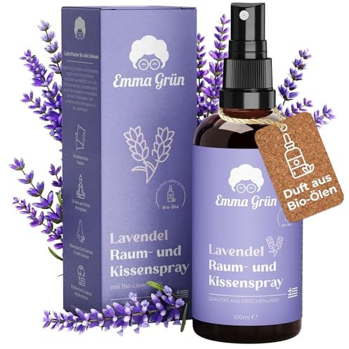 Emma Grün® Lavendelspray & Kissenspray 100ml [BIO-QUALITÄT] - Lavendelspray für Kopfkissen - Mit Naturreinem Lavandula Angustifolia - Lavendel Kissenspray zum Einschlafen - Lavendelöl Spray
