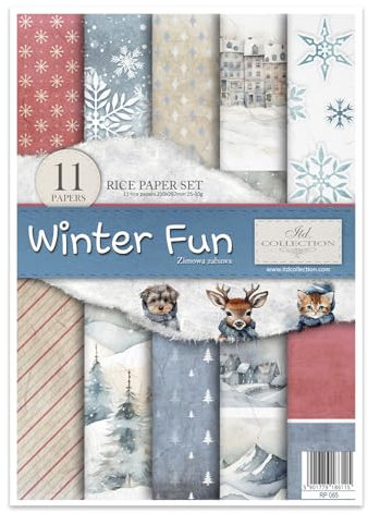ITD Collection - Reispapier Decopatch - Decoupage Papier - Motivpapier für Serviettentechnik - Rice Paper Sheets - A4 29,7 x 21 cm - Winter Fun - RP-065