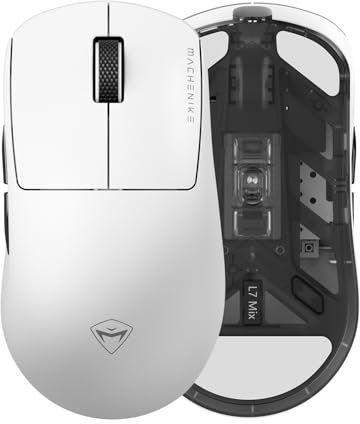 Machenike L7 Mix Gaming Maus Kabellos, 26000DPI 1000Hz PAW3395 Wireless Gaming Mouse, 6 Programmable Buttons Funkmaus 53g Lightweight, 120Hour for Computer/Mac/Laptop (Weiß)
