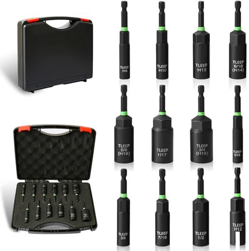 Magnetic Hexagon Socket, 12Pcs Deeper Sockets, 8-19mm Nut Setter Driver Drill Bit Set Wing Nut Driver, Quick Change Metric Nut Drivers Hex Drill Bits wiht Storage Case 5/16” 3/8” 7/16” 1/2”