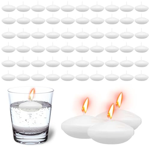 GOEDCH Bougies Flottates: Lotto di 60 Qualité Supérieure Pas de Parfum Bougies Flottates, Decorazione della Piscine de Mariage, Baignoire di Saint-Valentin, Dîner (Bianco)