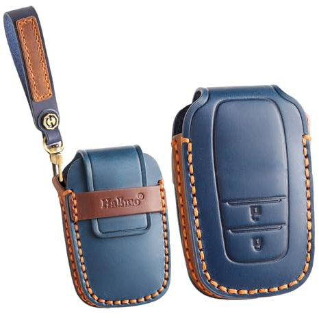 ontto Leder Autoschlüssel Hülle Schlüsselhülle Schlüsseltasche Schutzhülle Schlüsselanhänger Passt für Toyota Corolla Cross GR Yaris Hybrid Hilux Prius CHR RAV4 Suzuki Swace 2 Tasten Zubehör-Blau