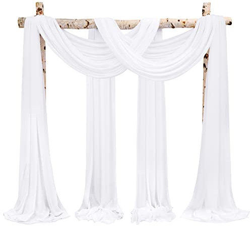 Showgeous 4 Packs Querbehang Weiß 73cmx610cm Tüll Foto Hintergrund Hochzeit Vorhang Deko Weiss Chiffon-Stoff Hochzeitsbogen Gardinen für Laube Hochzeit Torbogen Zeremonie Fotografie Party